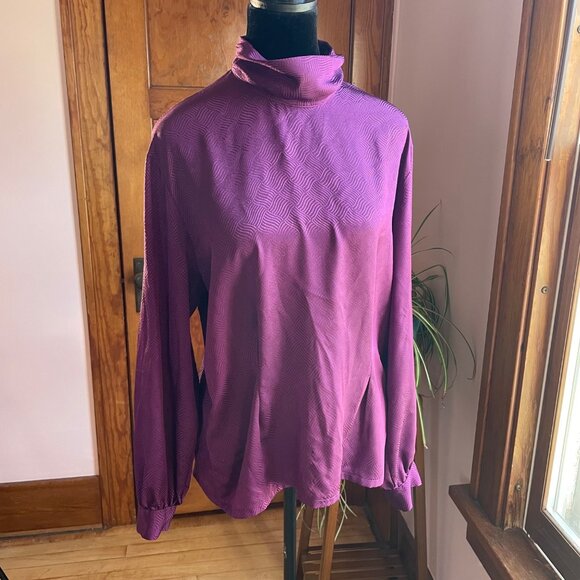 Vintage 70s 80s Pendleton Blouse Size 12 Magenta Jacquard Mock Retro Old Money - Picture 1 of 6